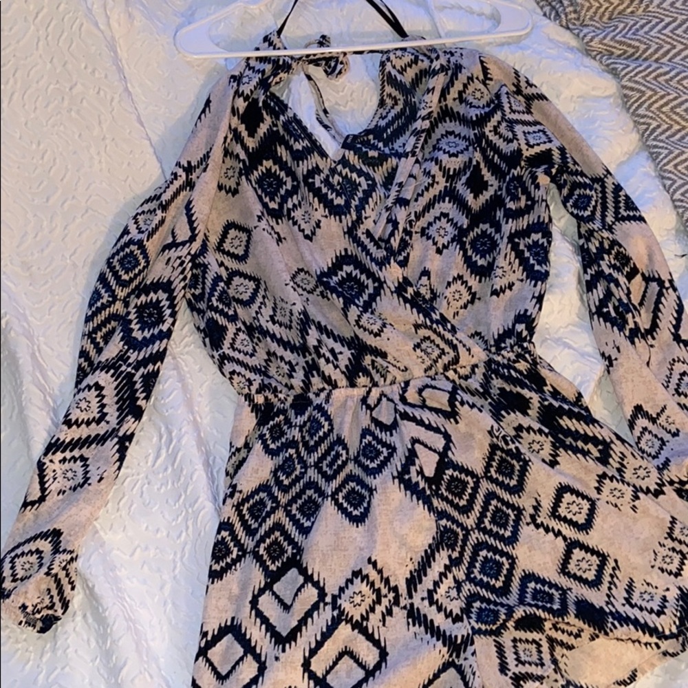 Aztec print long sleeve romper